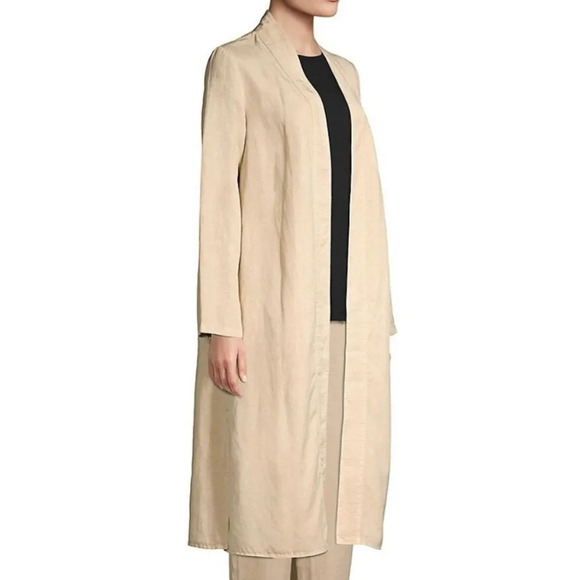 Eileen Fisher tencel linen kimono duster jacket light beige khaki small - Picture 2 of 16